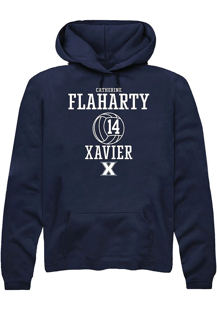 Catherine Flaharty  Rally Xavier Musketeers Mens Navy Blue NIL Sport Icon Long Sleeve Hoodie