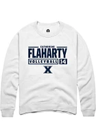 Catherine Flaharty  Rally Xavier Musketeers Mens White NIL Stacked Box Long Sleeve Crew Sweatshi..