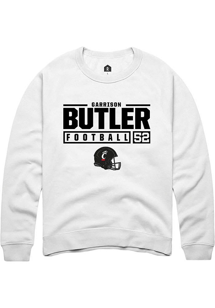 Garrison Butler Rally Cincinnati Bearcats Mens NIL Stacked Box Long Sleeve Crew Sweatshir