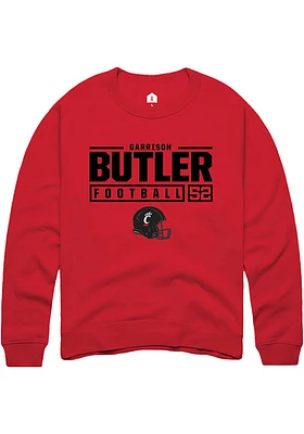 Garrison Butler  Rally Cincinnati Bearcats Mens Red NIL Stacked Box Long Sleeve Crew Sweatshirt