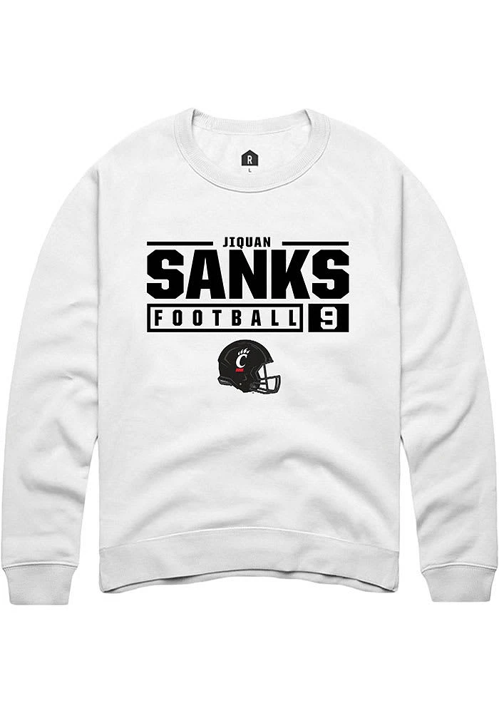 Jiquan Sanks Rally Cincinnati Bearcats Mens NIL Stacked Box Long Sleeve Crew Sweatshirt