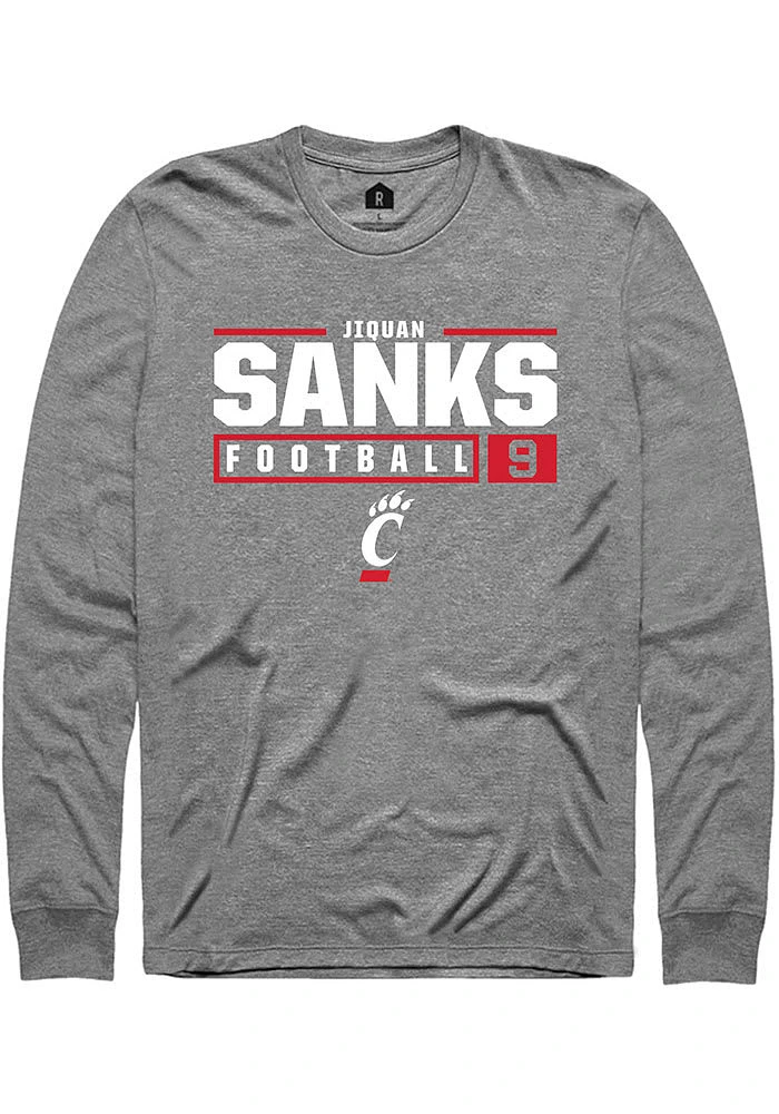 Jiquan Sanks  Cincinnati Bearcats Graphite Rally NIL Stacked Box Long Sleeve T Shirt