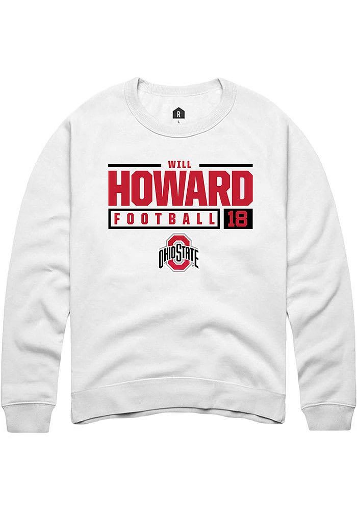 Will Howard Rally Ohio State Buckeyes Mens NIL Stacked Box Long Sleeve Crew Sweatshirt