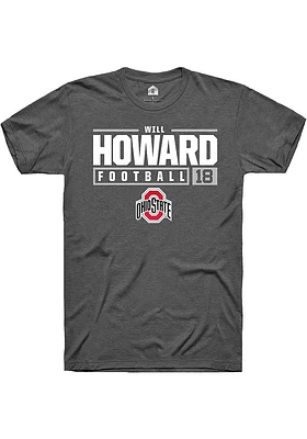 Will Howard  Ohio State Buckeyes Dark Grey Rally NIL Stacked Box Short Sleeve T Shirt