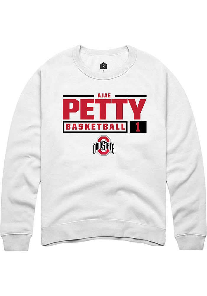 Ajae Petty Rally Ohio State Buckeyes Mens NIL Stacked Box Long Sleeve Crew Sweatshirt