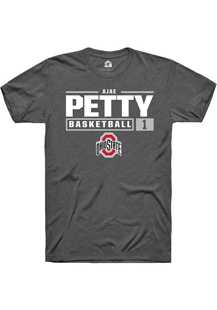 Ajae Petty  Ohio State Buckeyes Dark Grey Rally NIL Stacked Box Short Sleeve T Shirt