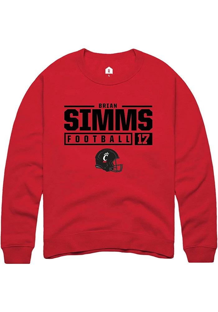 Brian Simms Rally Cincinnati Bearcats Mens NIL Stacked Box Long Sleeve Crew Sweatshirt