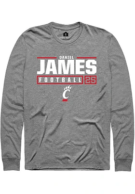 Daniel James  Cincinnati Bearcats Graphite Rally NIL Stacked Box Long Sleeve T Shirt