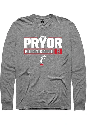 Evan Pryor  Cincinnati Bearcats Graphite Rally NIL Stacked Box Long Sleeve T Shirt