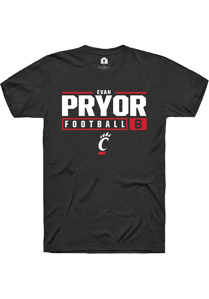 Evan Pryor Cincinnati Bearcats Rally NIL Stacked Box Short Sleeve T Shirt