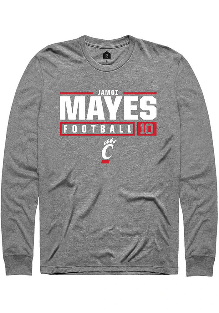 Jamoi Mayes  Cincinnati Bearcats Graphite Rally NIL Stacked Box Long Sleeve T Shirt