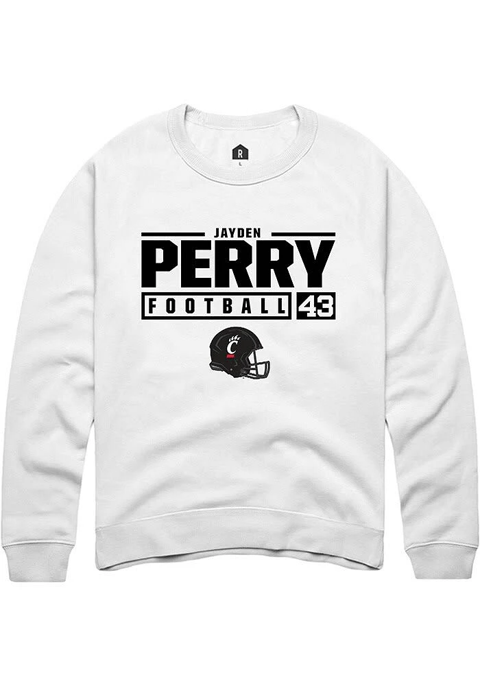 Jayden Perry Rally Cincinnati Bearcats Mens NIL Stacked Box Long Sleeve Crew Sweatshirt