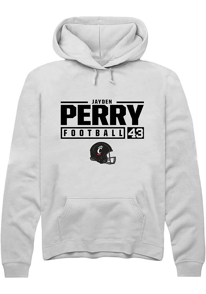 Jayden Perry Rally Cincinnati Bearcats Mens NIL Stacked Box Long Sleeve Hoodie