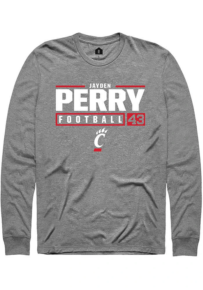 Jayden Perry  Cincinnati Bearcats Graphite Rally NIL Stacked Box Long Sleeve T Shirt