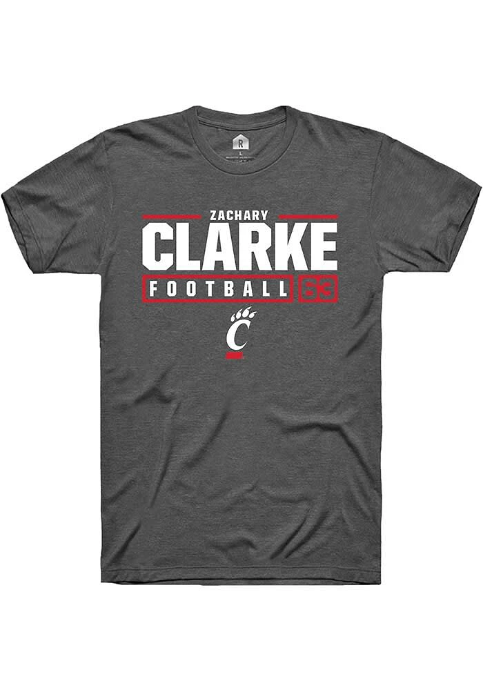 Zachary Clarke  Cincinnati Bearcats Dark Grey Rally NIL Stacked Box Short Sleeve T Shirt