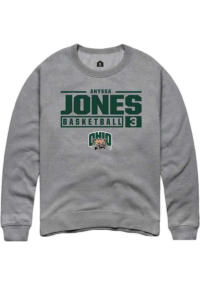 Anyssa Jones  Rally Ohio Bobcats Mens Graphite NIL Stacked Box Long Sleeve Crew Sweatshirt