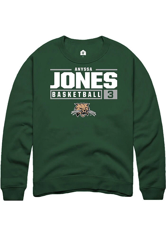 Anyssa Jones  Rally Ohio Bobcats Mens Green NIL Stacked Box Long Sleeve Crew Sweatshirt