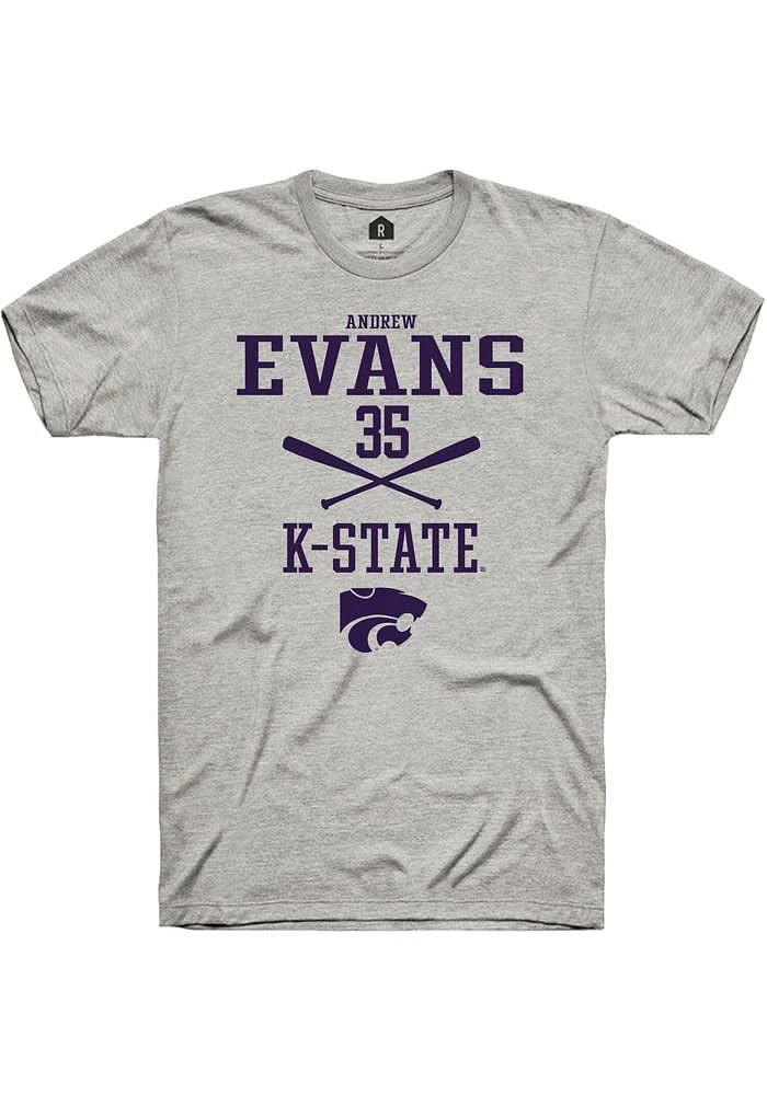 Andrew Evans  K-State Wildcats Ash Rally NIL Sport Icon Short Sleeve T Shirt