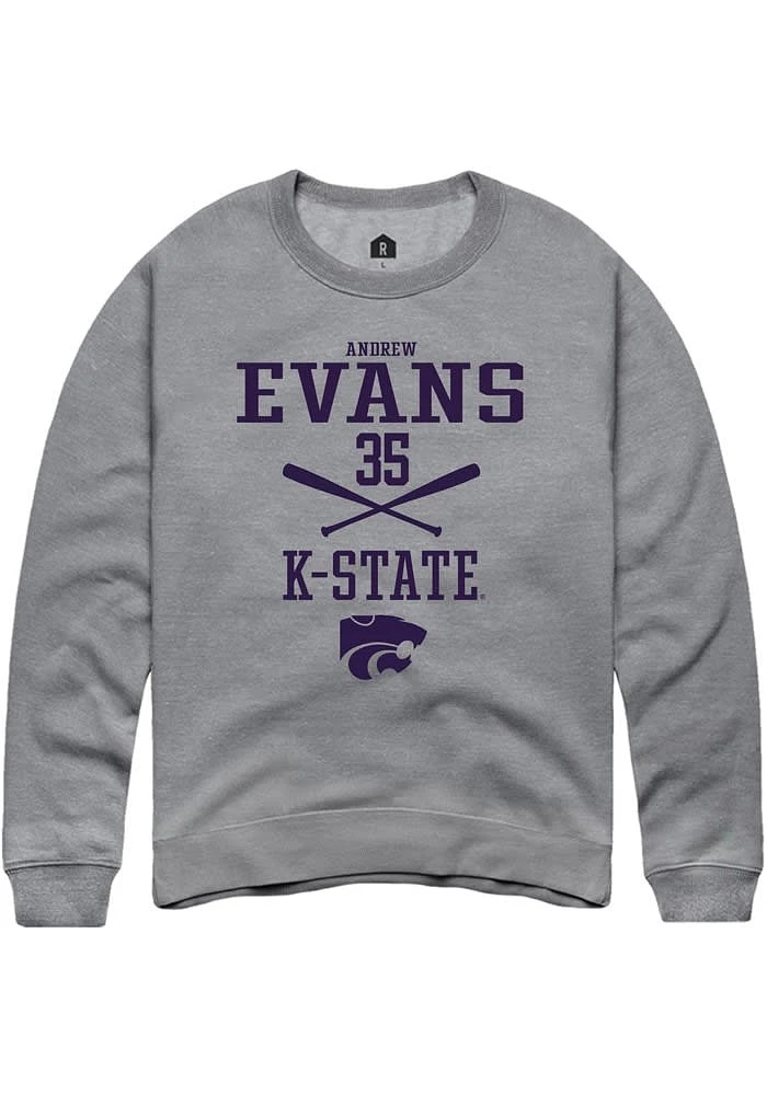 Andrew Evans Rally K-State Wildcats Mens Graphite NIL Sport Icon Long Sleeve Crew Sweatshirt