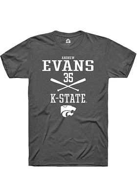 Andrew Evans  K-State Wildcats Dark Grey Rally NIL Sport Icon Short Sleeve T Shirt