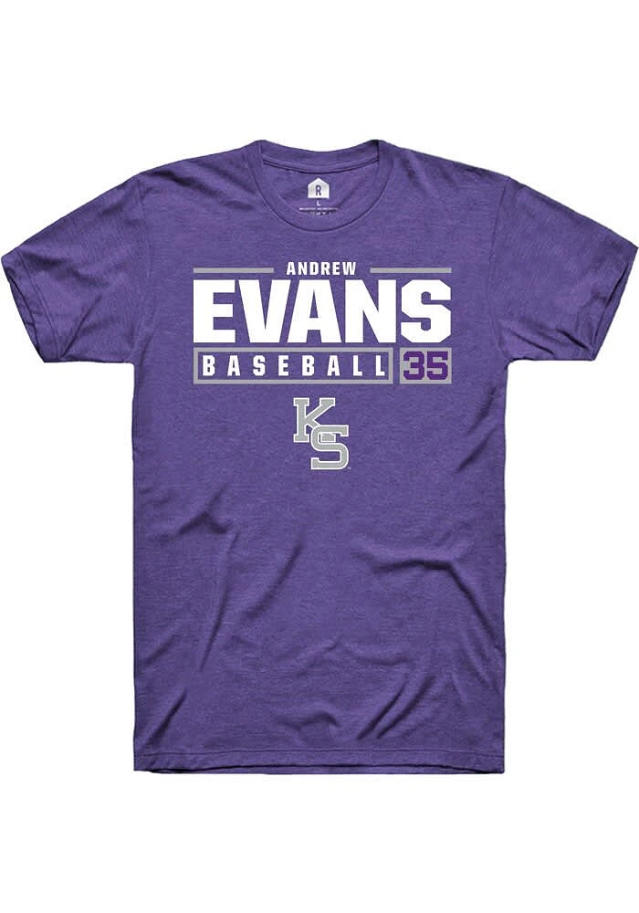 Andrew Evans K-State Wildcats Purple Rally NIL Stacked Box Short Sleeve T Shirt