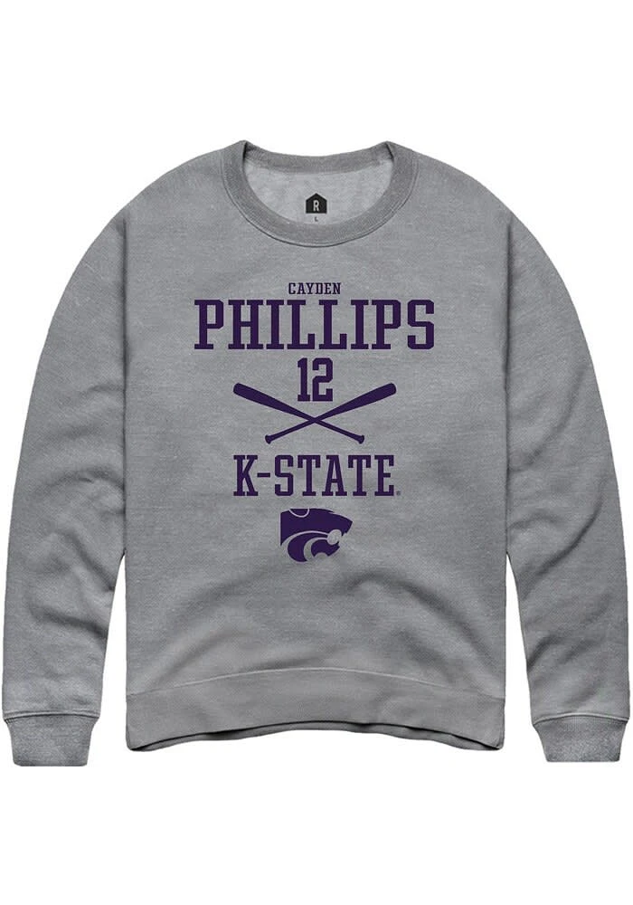 Cayden Phillips Rally K-State Wildcats Mens Graphite NIL Sport Icon Long Sleeve Crew Sweatshirt