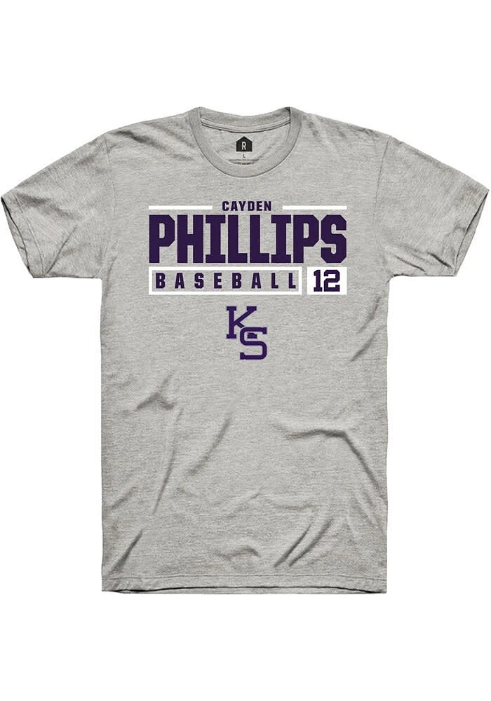 Cayden Phillips K-State Wildcats Ash Rally NIL Stacked Box Short Sleeve T Shirt