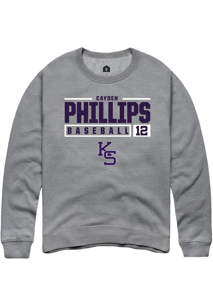Cayden Phillips Rally K-State Wildcats Mens Graphite NIL Stacked Box Long Sleeve Crew Sweatshirt