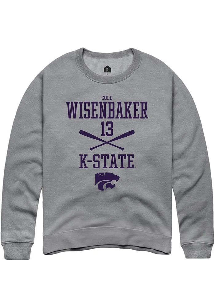 Cole Wisenbaker Rally K-State Wildcats Mens Graphite NIL Sport Icon Long Sleeve Crew Sweatshirt