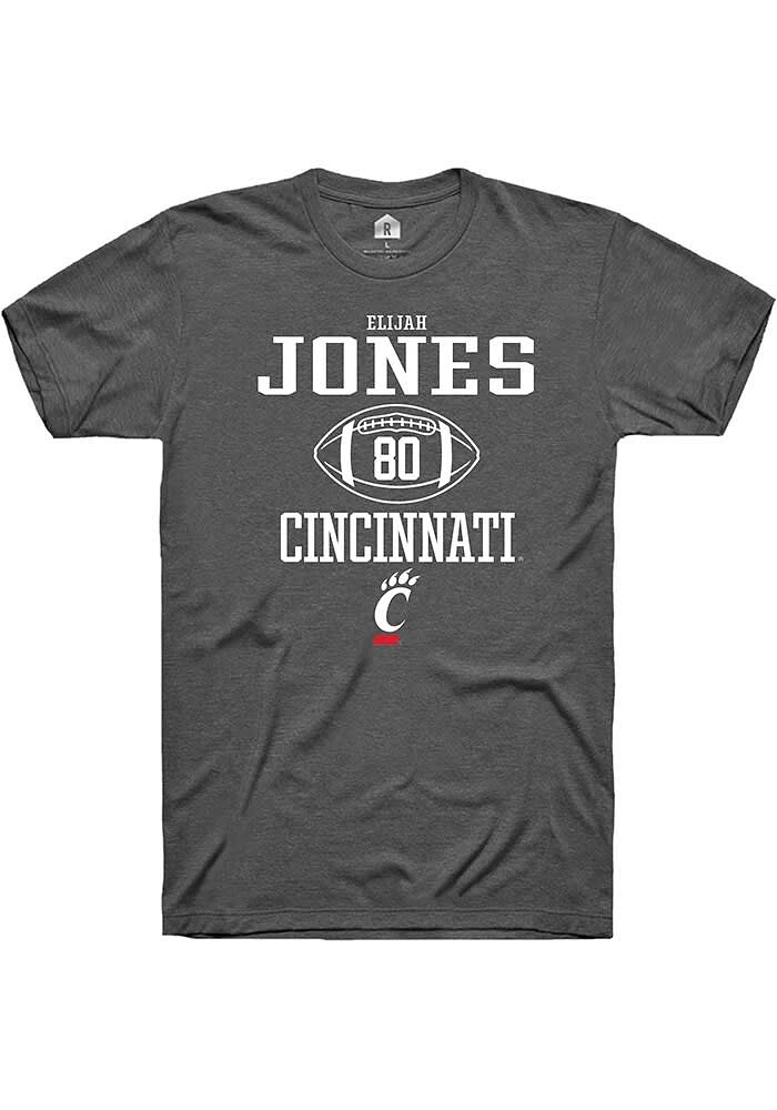 Elijah Jones  Cincinnati Bearcats Dark Grey Rally NIL Sport Icon Short Sleeve T Shirt