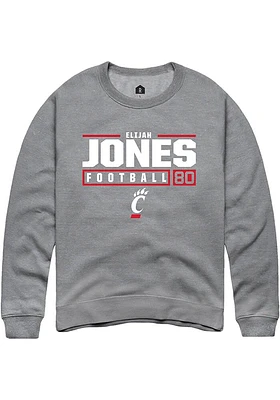 Elijah Jones  Rally Cincinnati Bearcats Mens Graphite NIL Stacked Box Long Sleeve Crew Sweatshir..