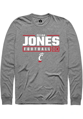 Elijah Jones  Cincinnati Bearcats Graphite Rally NIL Stacked Box Long Sleeve T Shirt