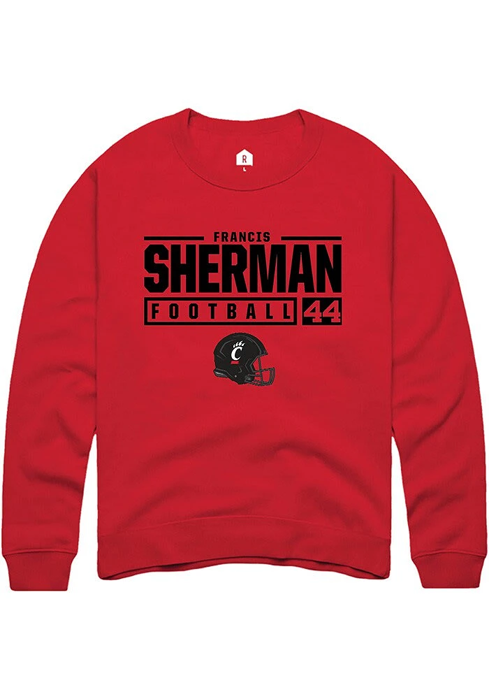 Francis Sherman  Rally Cincinnati Bearcats Mens Red NIL Stacked Box Long Sleeve Crew Sweatshirt