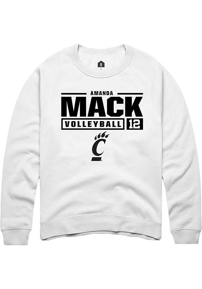 Amanda Mack Rally Cincinnati Bearcats Mens NIL Stacked Box Long Sleeve Crew Sweatshirt