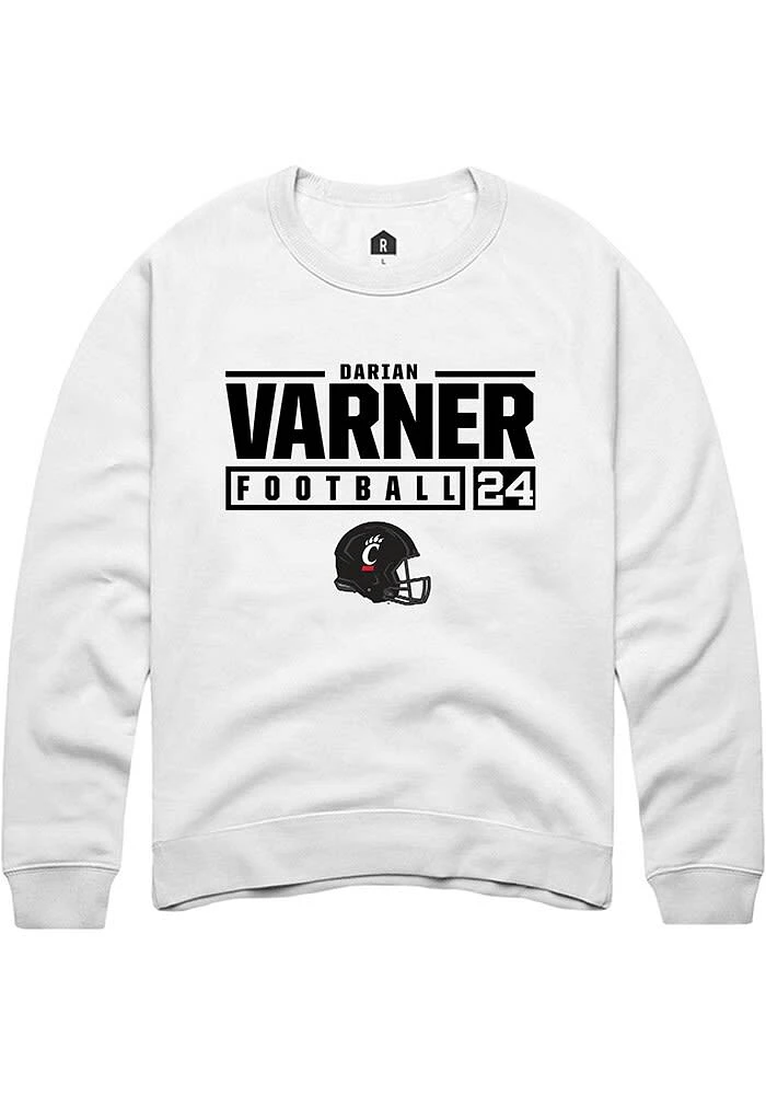 Darian Varner Rally Cincinnati Bearcats Mens NIL Stacked Box Long Sleeve Crew Sweatshirt