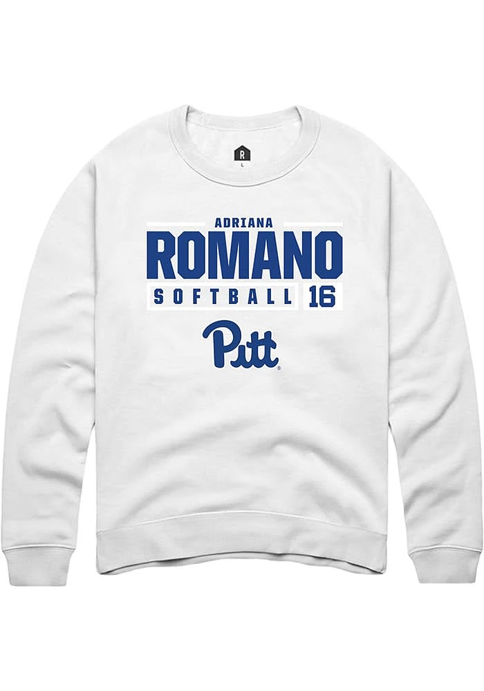 Adriana Romano Rally Pitt Panthers Mens NIL Stacked Box Long Sleeve Crew Sweatshirt