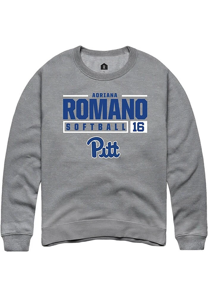 Adriana Romano Rally Pitt Panthers Mens Graphite NIL Stacked Box Long Sleeve Crew Sweatshirt