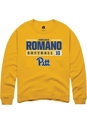 Adriana Romano  Rally Pitt Panthers Mens Gold NIL Stacked Box Long Sleeve Crew Sweatshirt