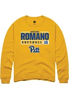 Adriana Romano  Rally Pitt Panthers Mens Gold NIL Stacked Box Long Sleeve Crew Sweatshirt