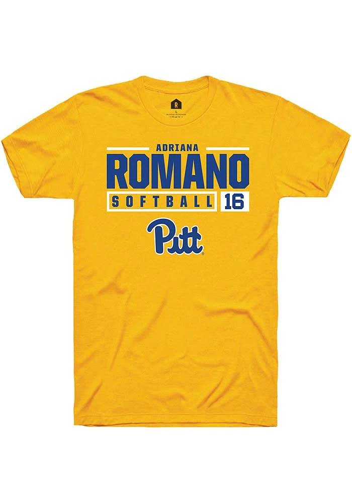 Adriana Romano  Pitt Panthers Gold Rally NIL Stacked Box Short Sleeve T Shirt