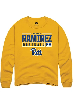 Amanda Ramirez  Rally Pitt Panthers Mens Gold NIL Stacked Box Long Sleeve Crew Sweatshirt