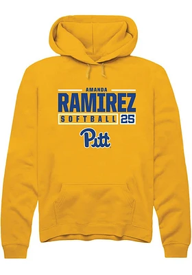 Amanda Ramirez  Rally Pitt Panthers Mens Gold NIL Stacked Box Long Sleeve Hoodie