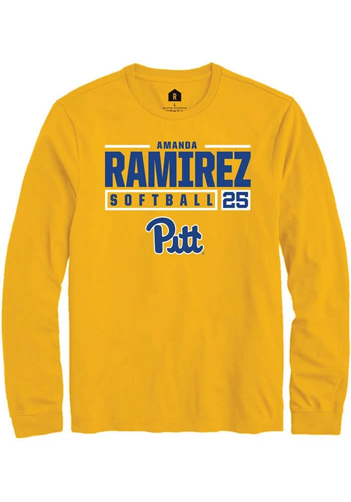 Amanda Ramirez Pitt Panthers Gold Rally NIL Stacked Box Long Sleeve T Shirt