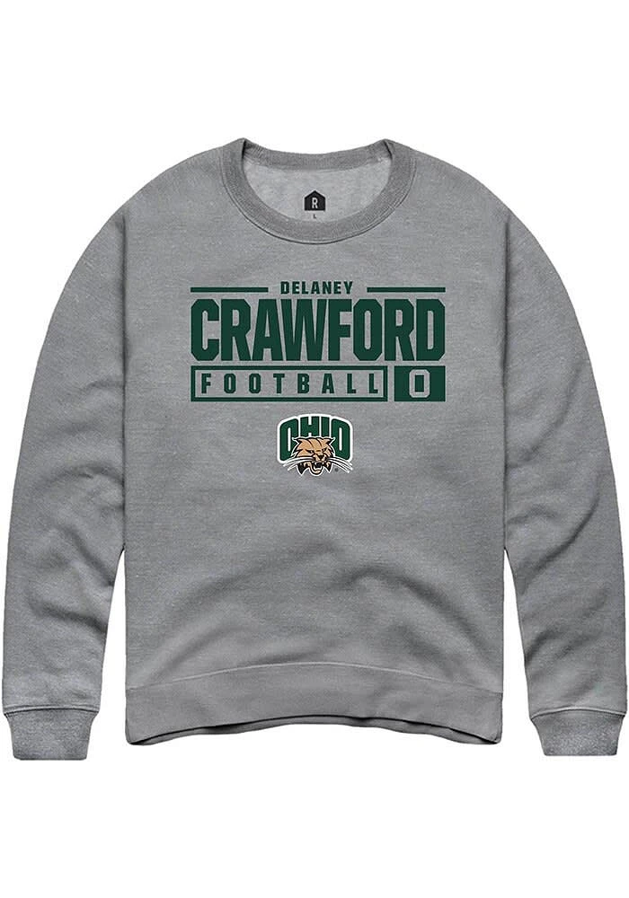 Delaney Crawford  Rally Ohio Bobcats Mens Graphite NIL Stacked Box Long Sleeve Crew Sweatshirt