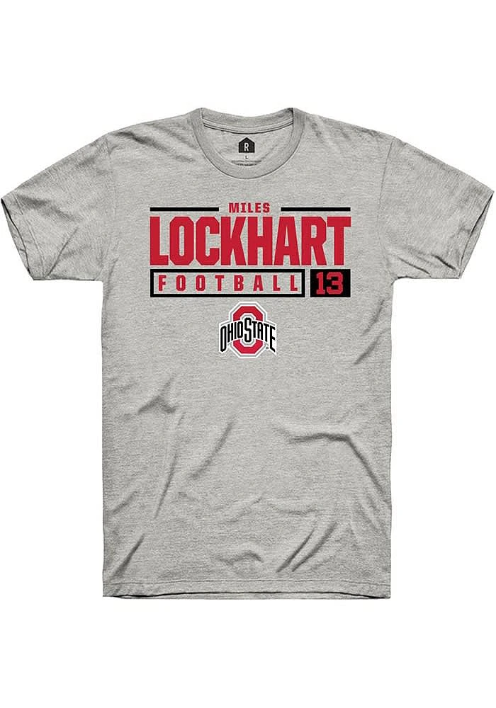 Miles Lockhart  Ohio State Buckeyes Ash Rally NIL Stacked Box Short Sleeve T Shirt