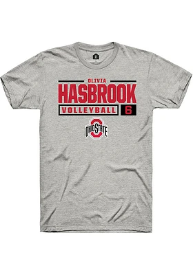 Olivia Hasbrook  Ohio State Buckeyes Ash Rally NIL Stacked Box Short Sleeve T Shirt