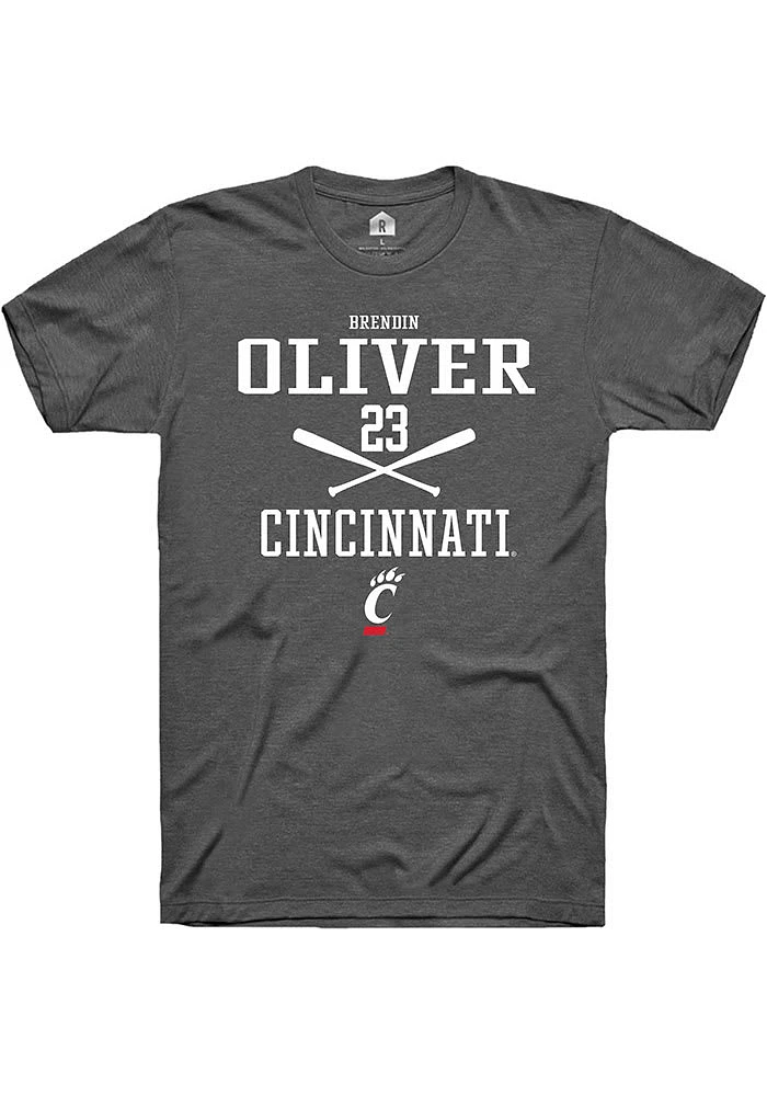 Brendin Oliver  Cincinnati Bearcats Dark Grey Rally NIL Sport Icon Short Sleeve T Shirt