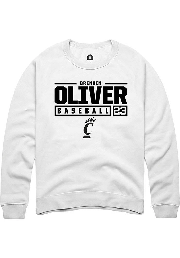 Brendin Oliver Rally Cincinnati Bearcats Mens NIL Stacked Box Long Sleeve Crew Sweatshirt