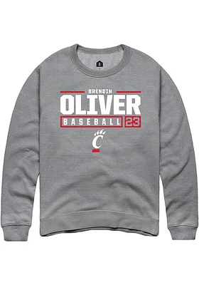 Brendin Oliver  Rally Cincinnati Bearcats Mens Graphite NIL Stacked Box Long Sleeve Crew Sweatshir..