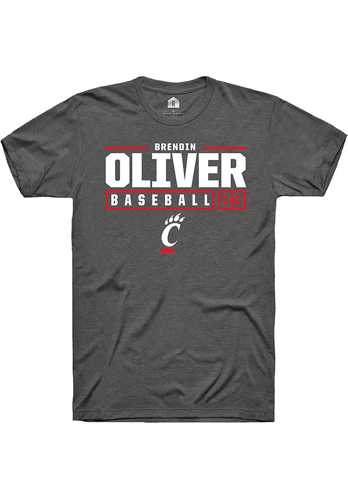 Brendin Oliver  Cincinnati Bearcats Dark Grey Rally NIL Stacked Box Short Sleeve T Shirt